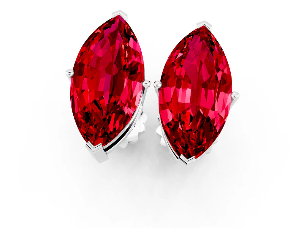 Marquise Cut Ruby Stud Earrings in White gold with Basket Setting