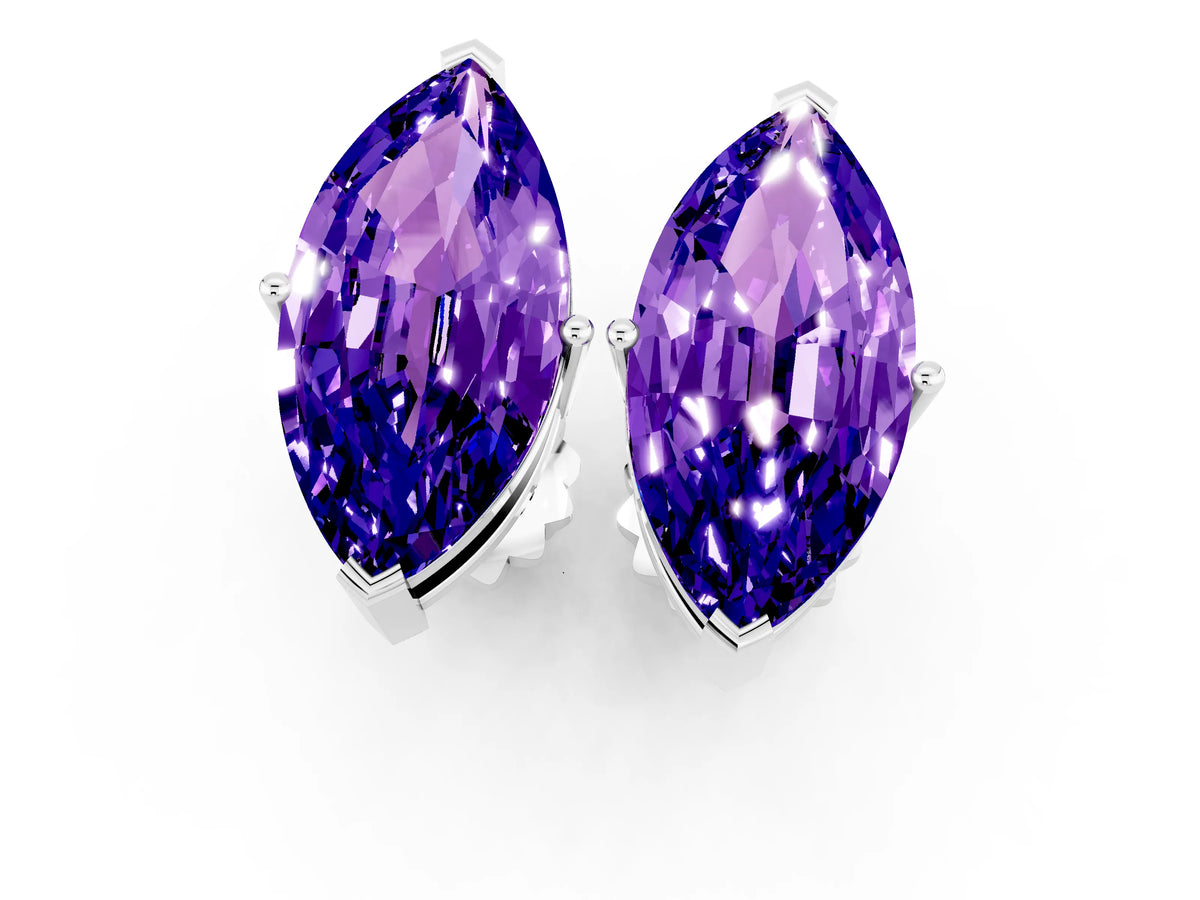 Marquise Cut Tanzanite Stud Earrings in Silver with Basket Setting