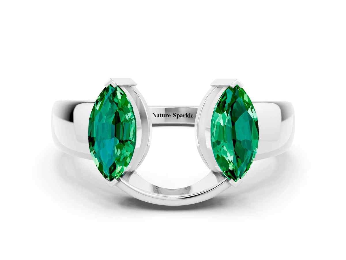 Marquise Emerald Open Band Ring in Silver with Tension Setting