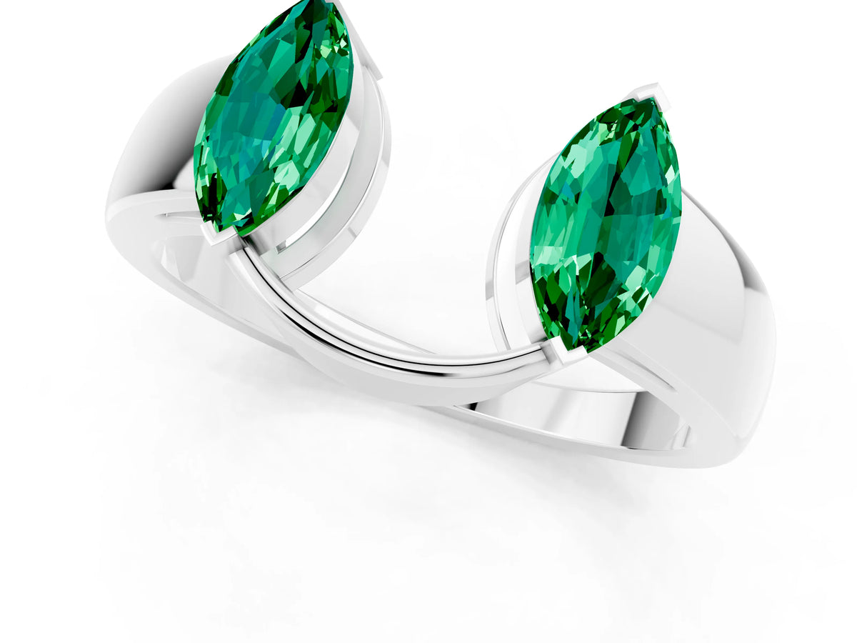 Marquise Emerald Open Band Ring in Silver with Tension Setting