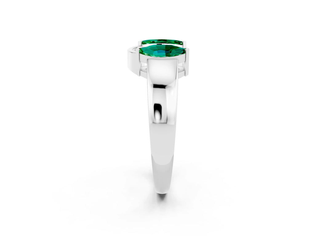 Marquise Emerald Open Band Ring in Silver with Tension Setting