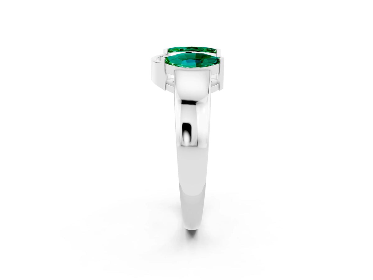 Marquise Emerald Open Band Ring in Silver with Tension Setting