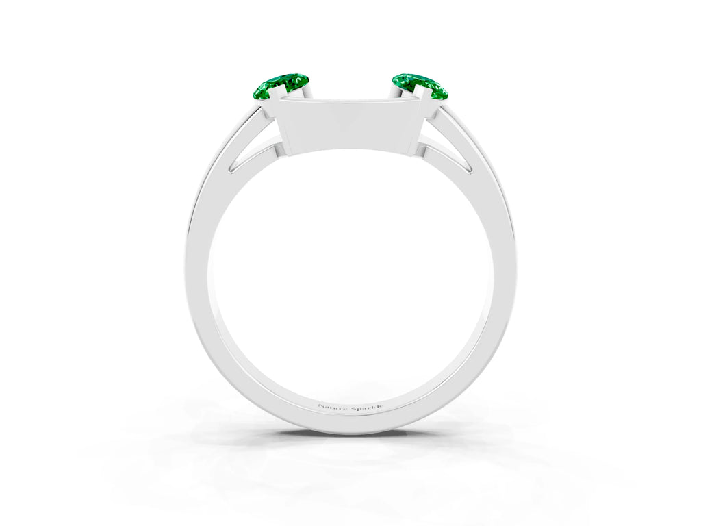 Marquise Emerald Open Band Ring in Silver with Tension Setting