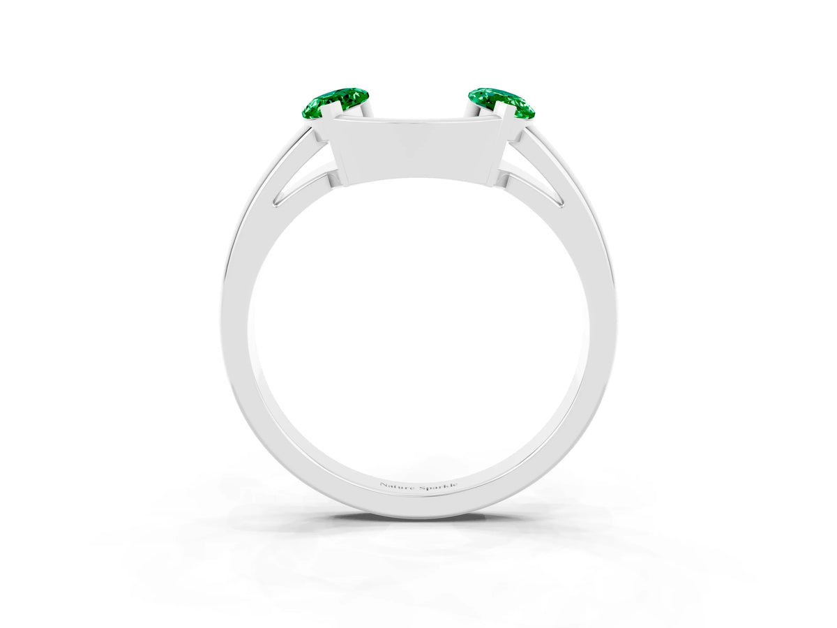 Marquise Emerald Open Band Ring in Silver with Tension Setting