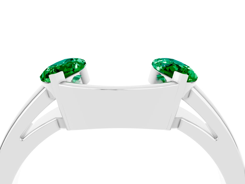 Marquise Emerald Open Band Ring in Silver with Tension Setting