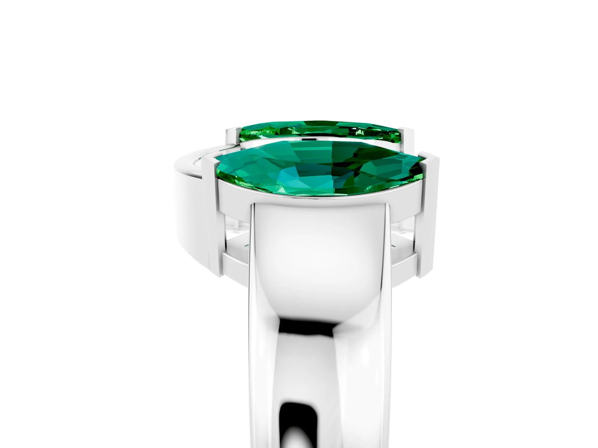 Marquise Emerald Open Band Ring in Silver with Tension Setting