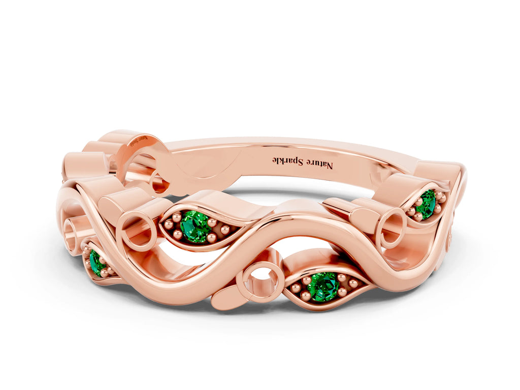 Marquise Emerald Vine Eternity Band in Rose gold with Bezel Setting