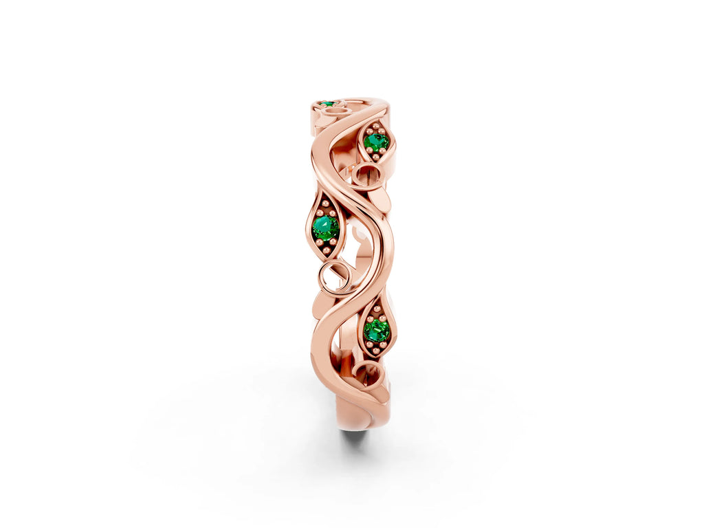 Marquise Emerald Vine Eternity Band in Rose gold with Bezel Setting