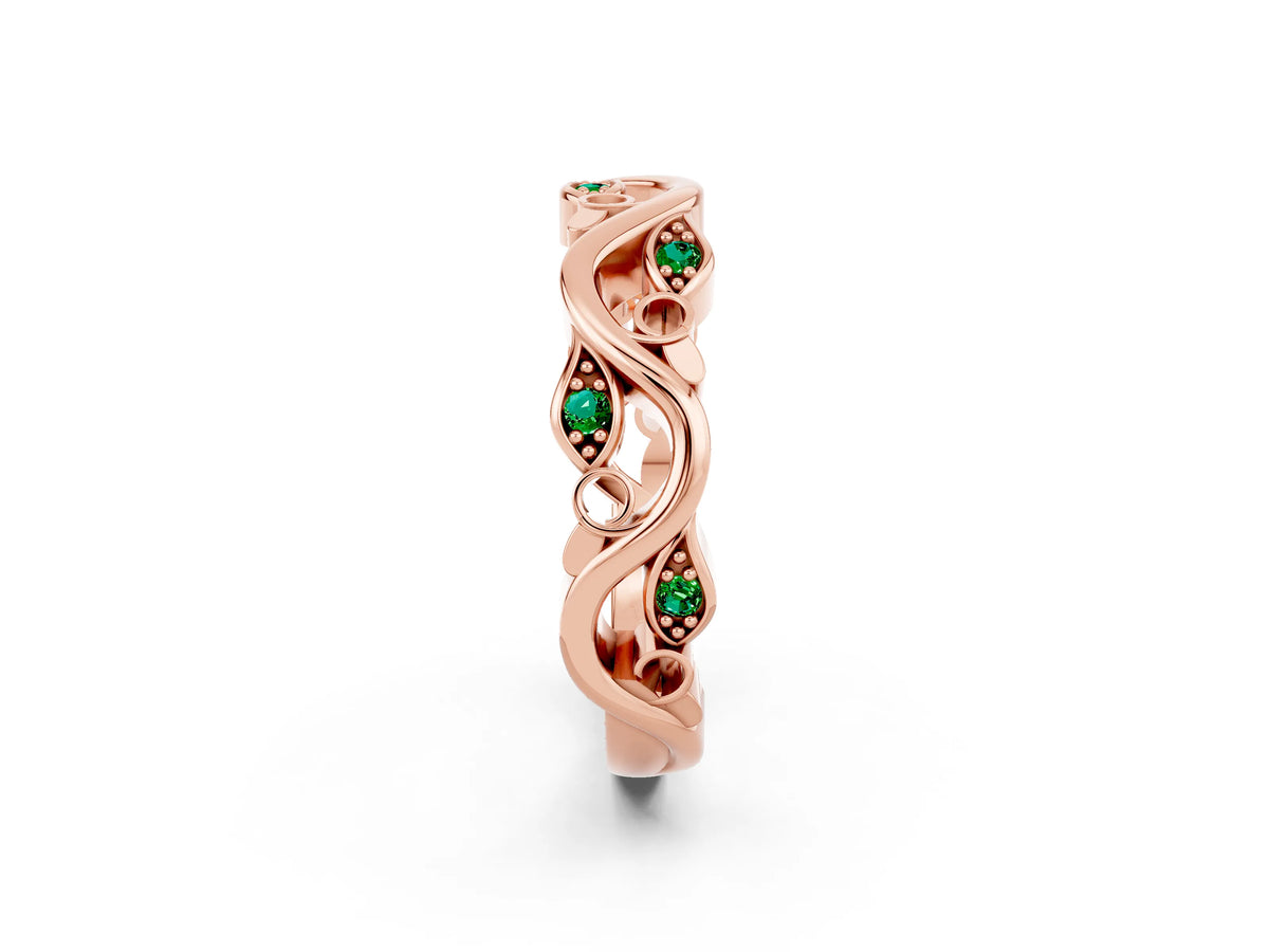 Marquise Emerald Vine Eternity Band in Rose gold with Bezel Setting