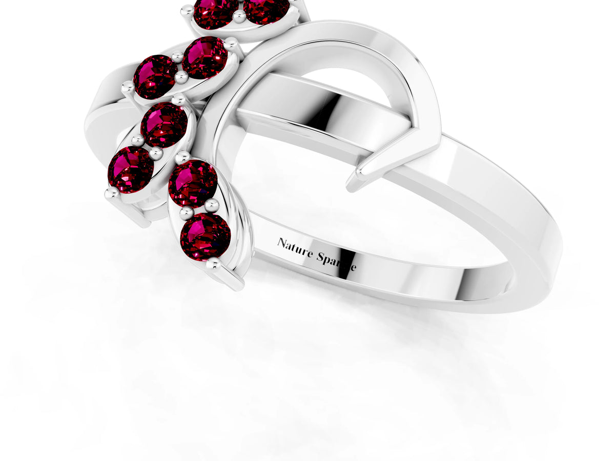 Marquise Garnet Floral Cluster Bypass Ring in Platinum with Prong Setting