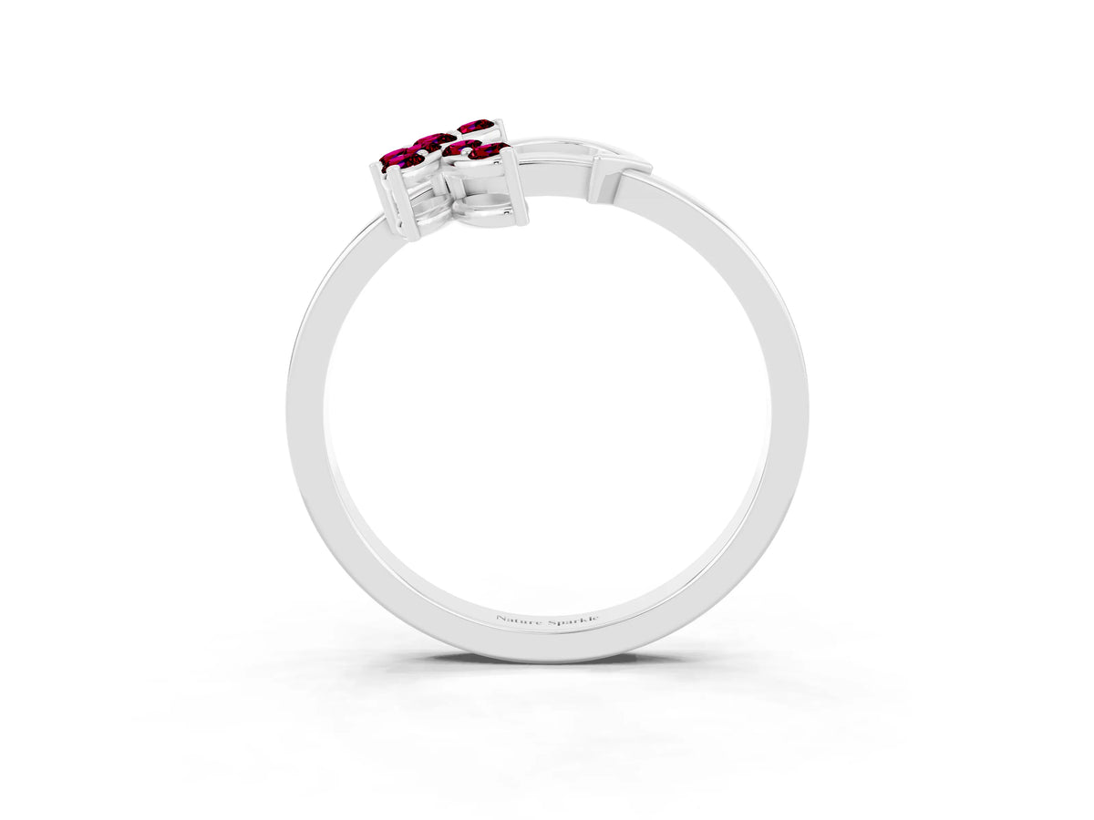 Marquise Garnet Floral Cluster Bypass Ring in Platinum with Prong Setting