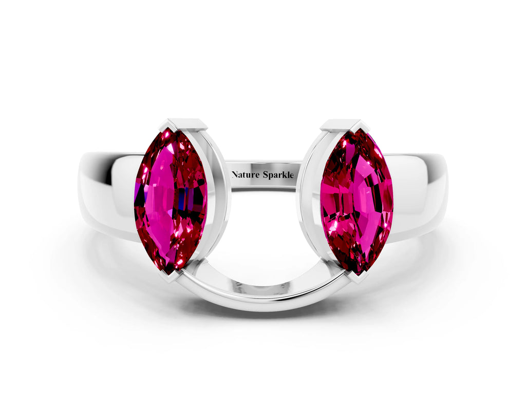 Marquise Garnet Open Band Ring in White gold with Tension Setting
