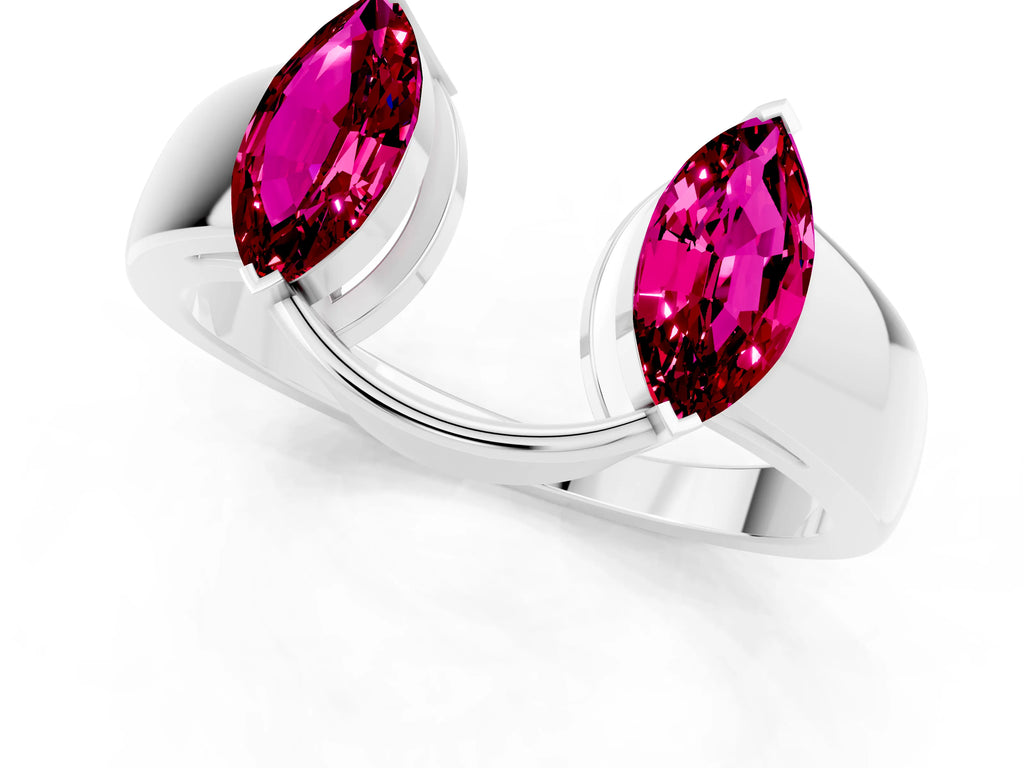 Marquise Garnet Open Band Ring in White gold with Tension Setting