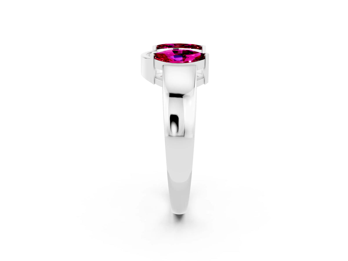 Marquise Garnet Open Band Ring in White gold with Tension Setting