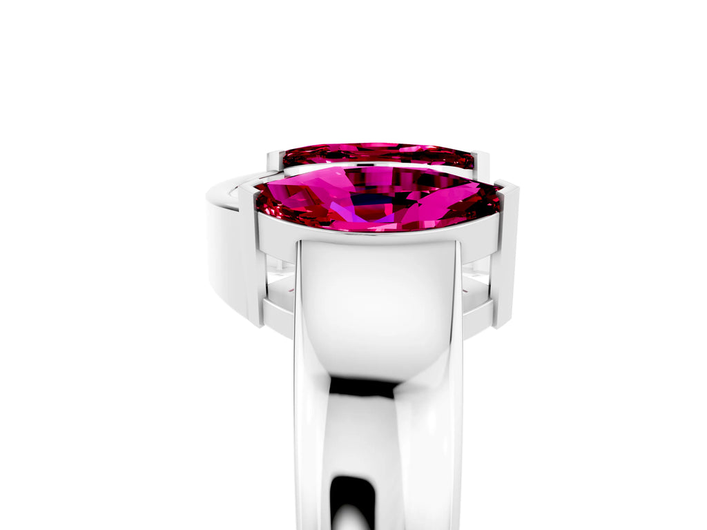 Marquise Garnet Open Band Ring in White gold with Tension Setting