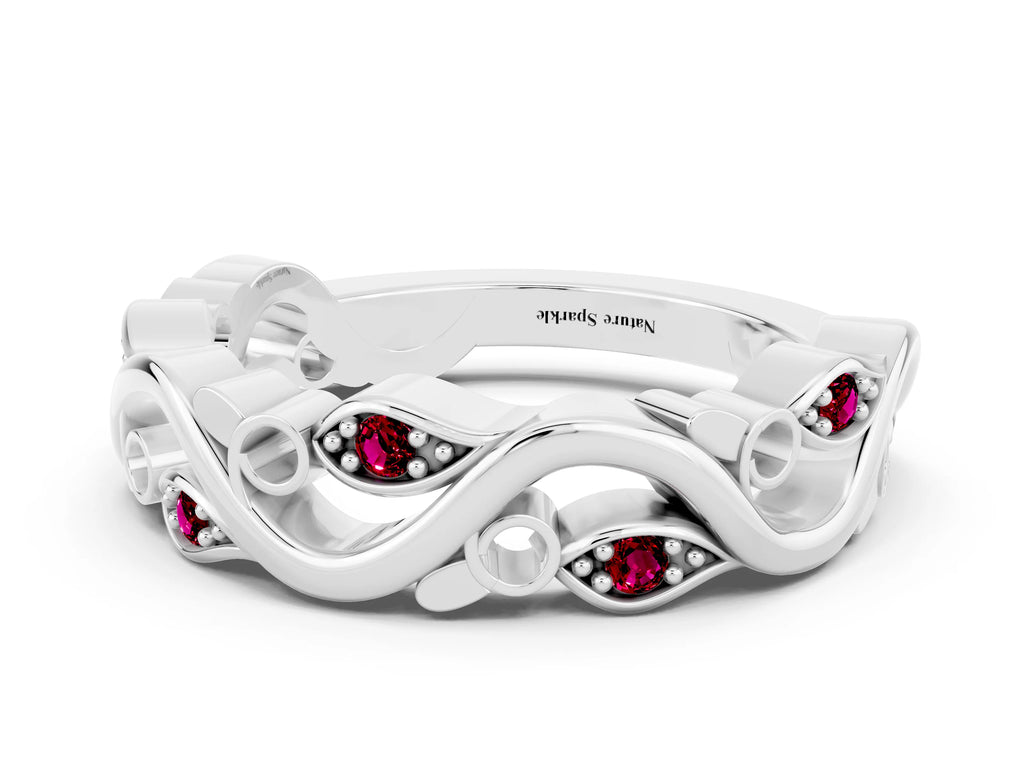 Marquise Garnet Vine Eternity Band in Silver with Bezel Setting
