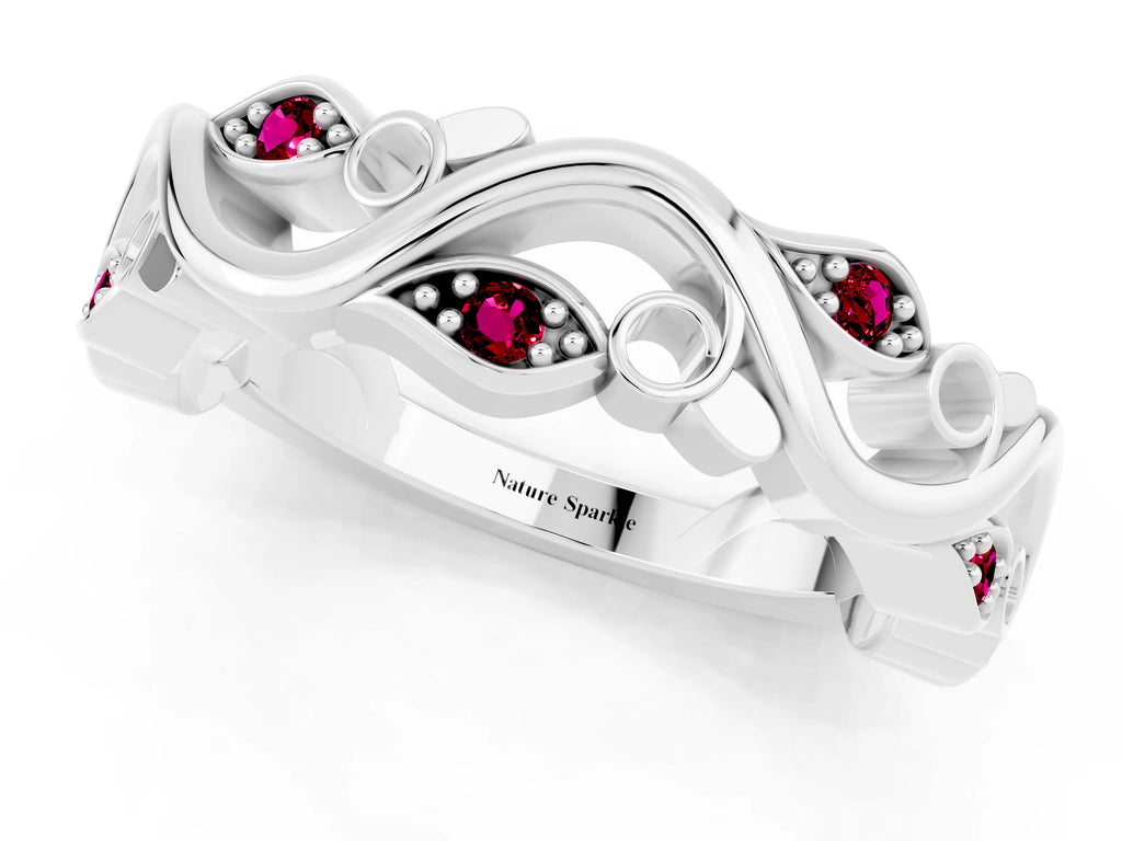 Marquise Garnet Vine Eternity Band in Silver with Bezel Setting