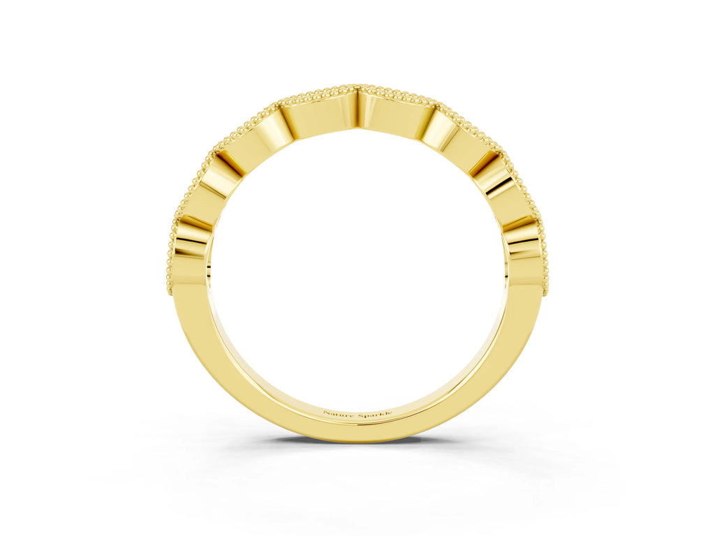Marquise Moissanite Milgrain Half Eternity Band in Yellow gold with Bezel Setting