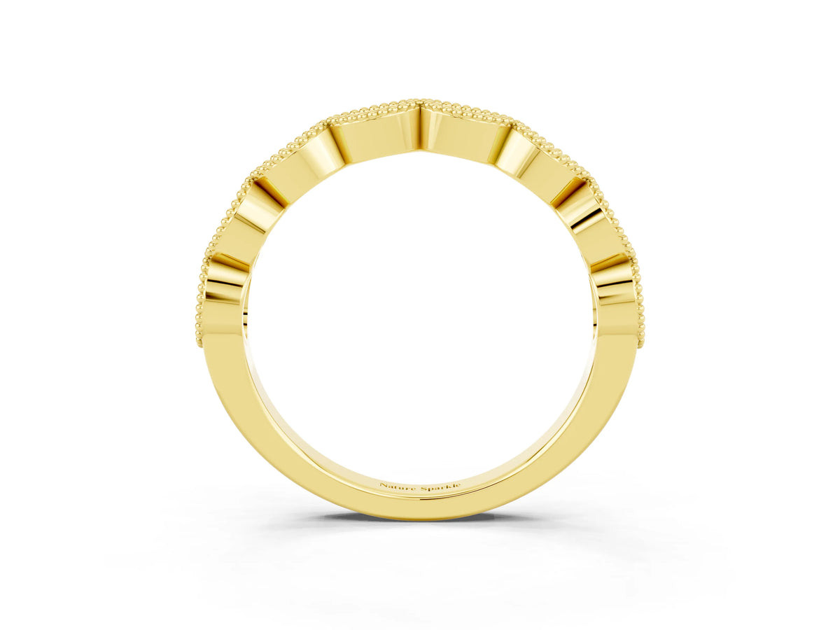 Marquise Moissanite Milgrain Half Eternity Band in Yellow gold with Bezel Setting