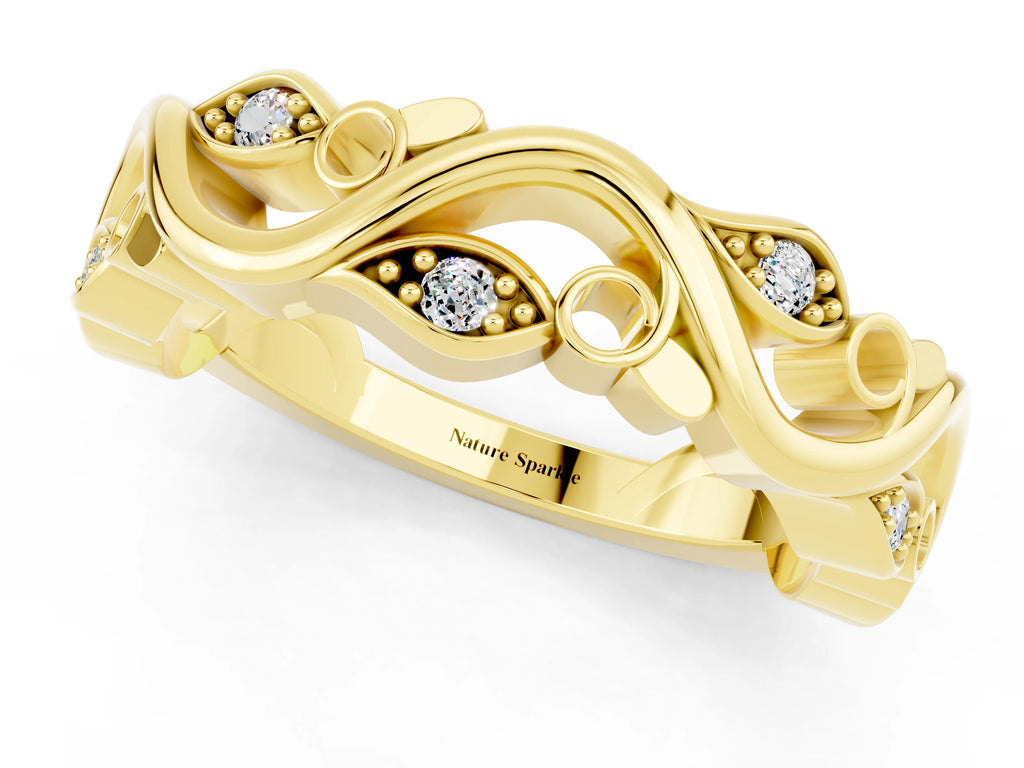 Marquise Moissanite Vine Eternity Band in Yellow gold with Bezel Setting