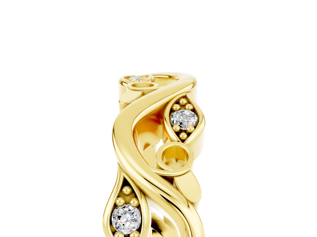 Marquise Moissanite Vine Eternity Band in Yellow gold with Bezel Setting