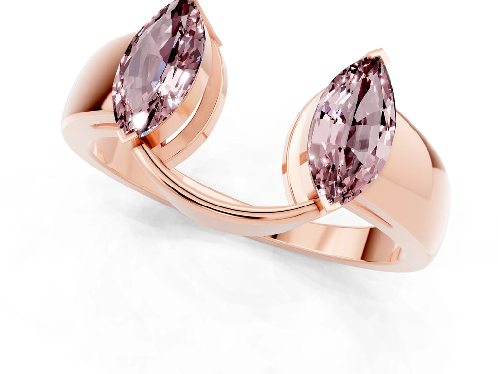 Marquise Morganite Open Band Ring in Rose gold with Tension Setting
