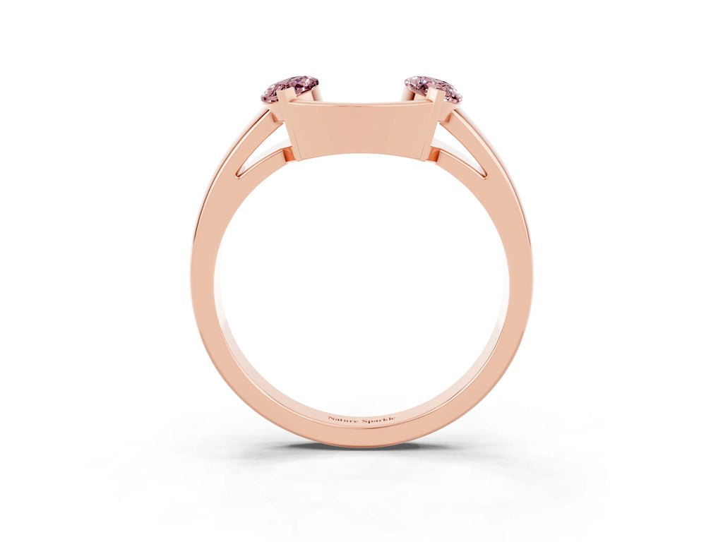 Marquise Morganite Open Band Ring in Rose gold with Tension Setting