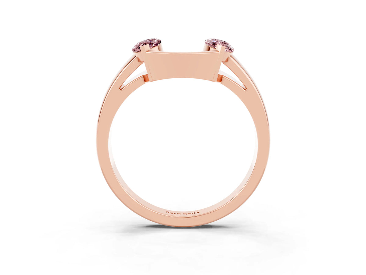 Marquise Morganite Open Band Ring in Rose gold with Tension Setting
