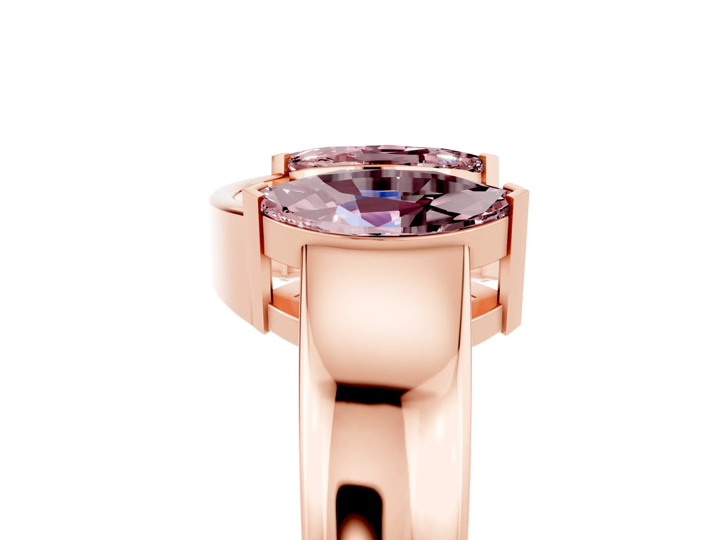 Marquise Morganite Open Band Ring in Rose gold with Tension Setting