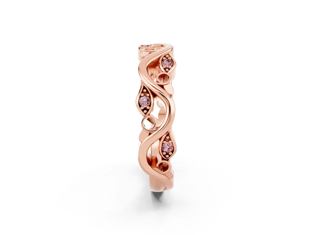 Marquise Morganite Vine Eternity Band in Rose gold with Bezel Setting