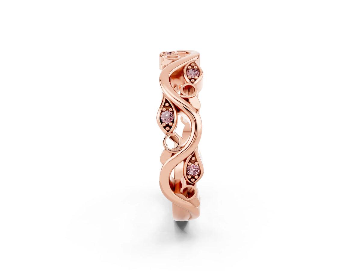 Marquise Morganite Vine Eternity Band in Rose gold with Bezel Setting