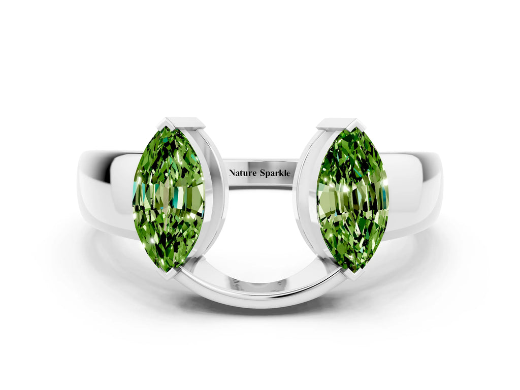 Marquise Peridot Open Band Ring in White gold with Tension Setting