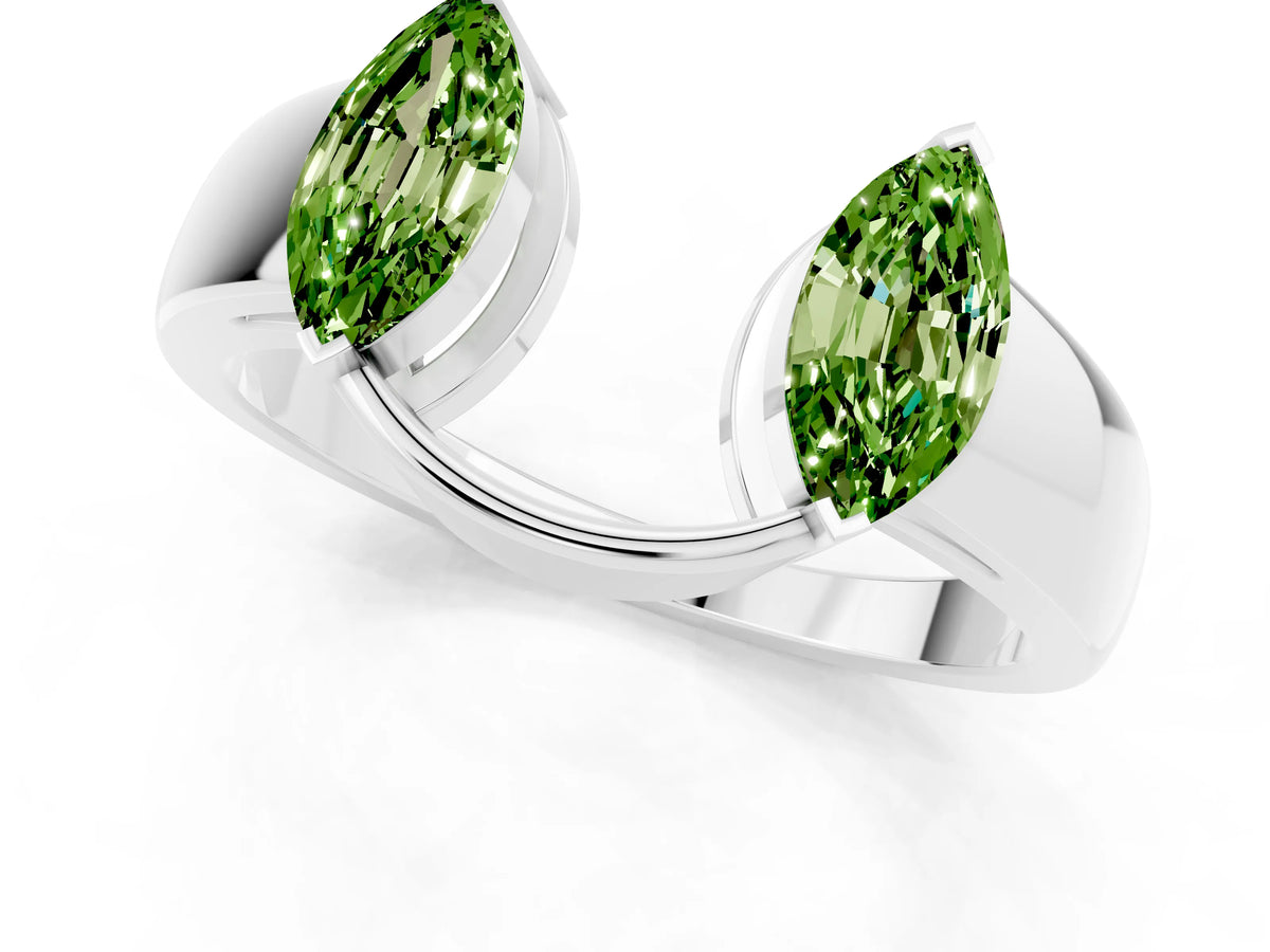 Marquise Peridot Open Band Ring in White gold with Tension Setting