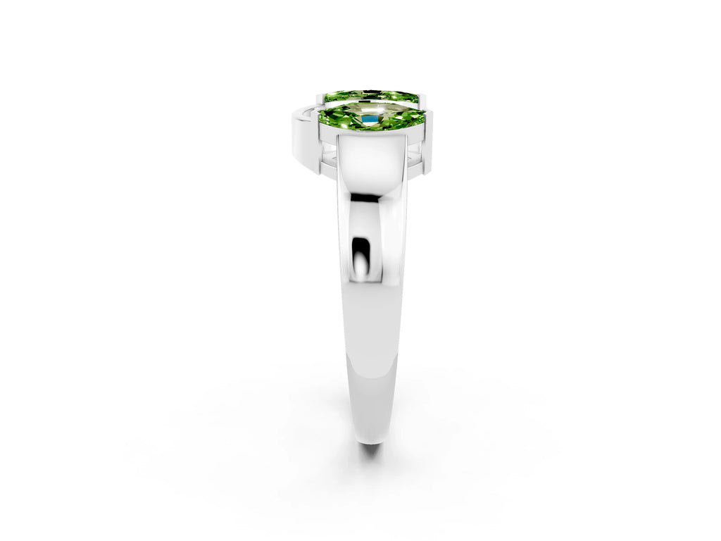 Marquise Peridot Open Band Ring in White gold with Tension Setting