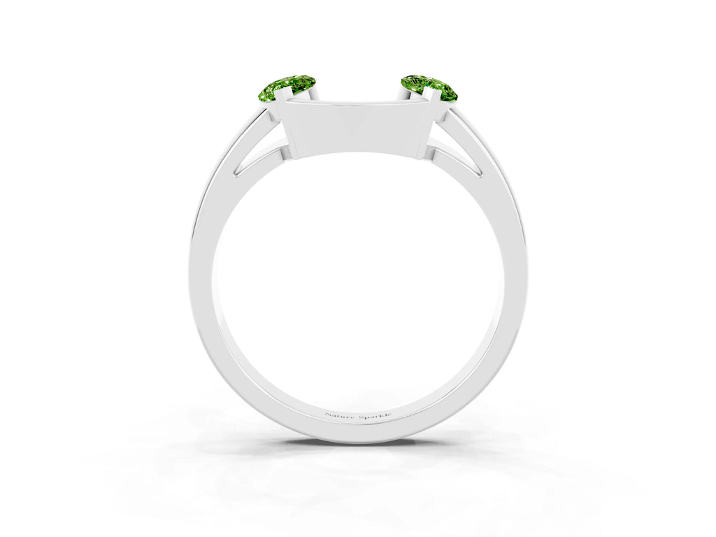 Marquise Peridot Open Band Ring in White gold with Tension Setting