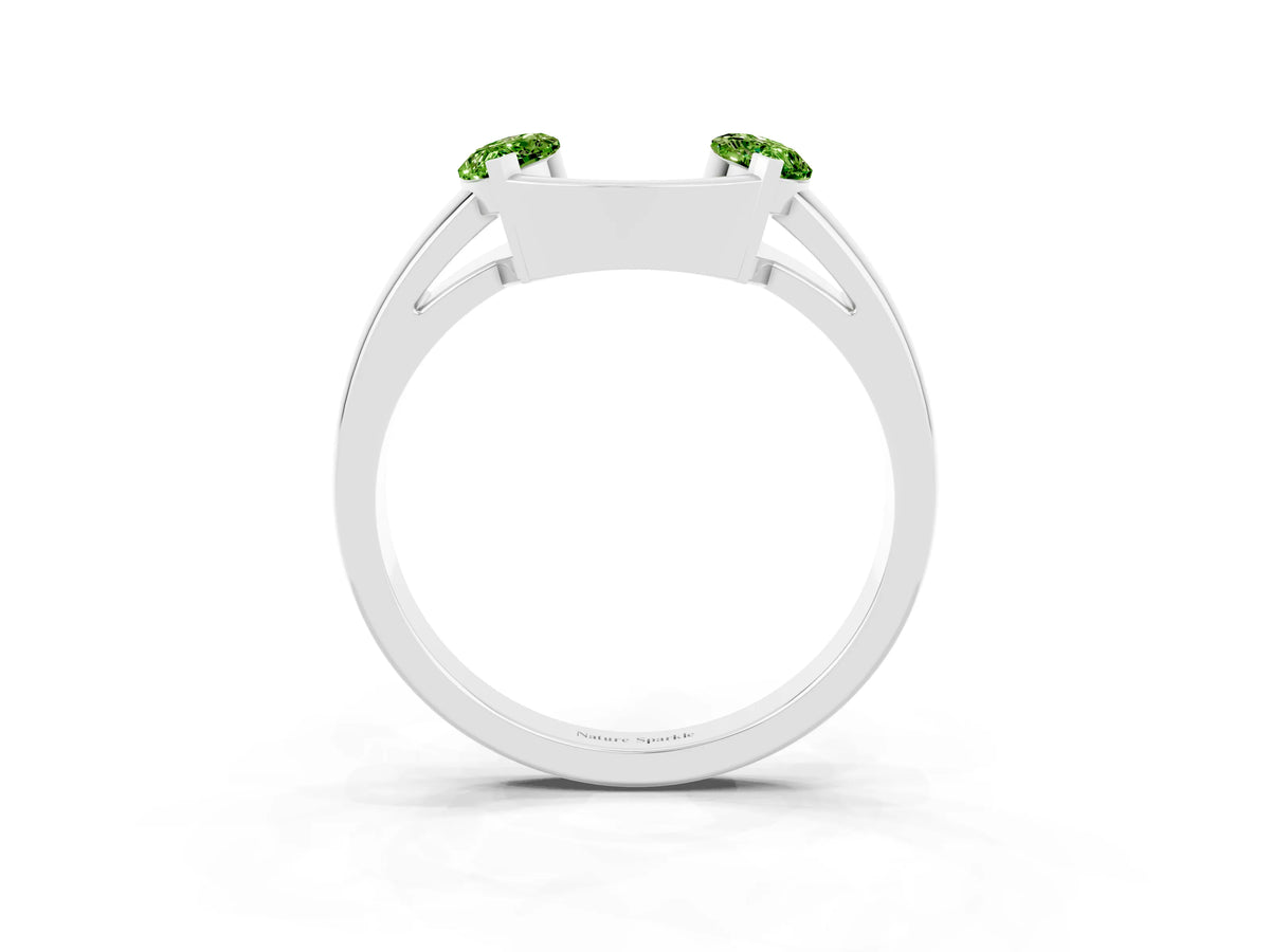 Marquise Peridot Open Band Ring in White gold with Tension Setting