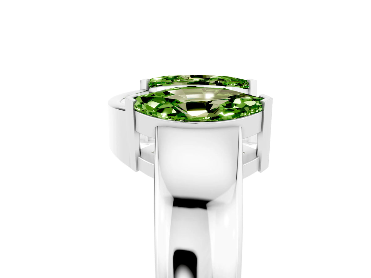 Marquise Peridot Open Band Ring in White gold with Tension Setting