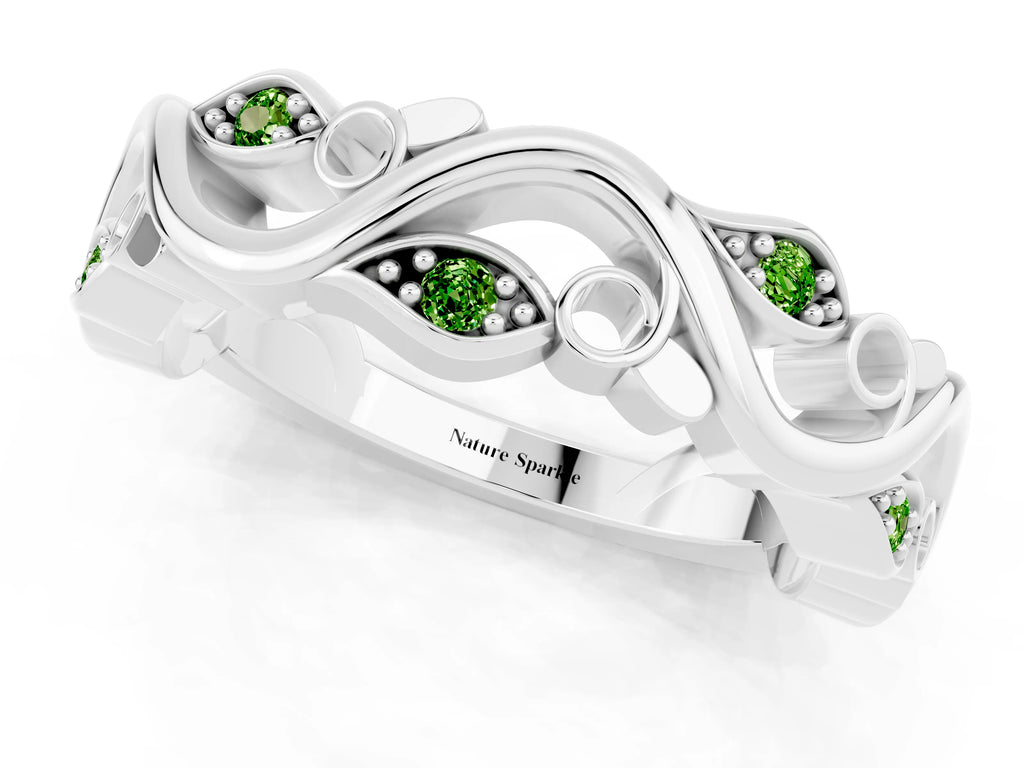 Marquise Peridot Vine Eternity Band in Platinum with Bezel Setting