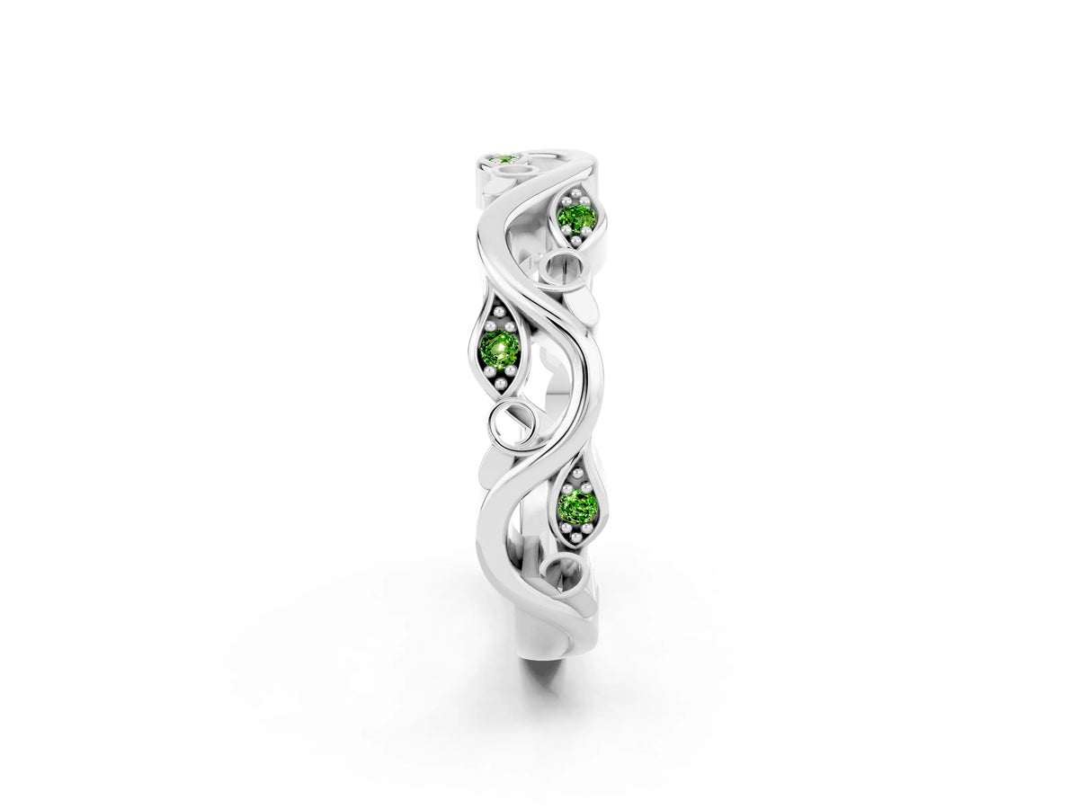 Marquise Peridot Vine Eternity Band in Platinum with Bezel Setting