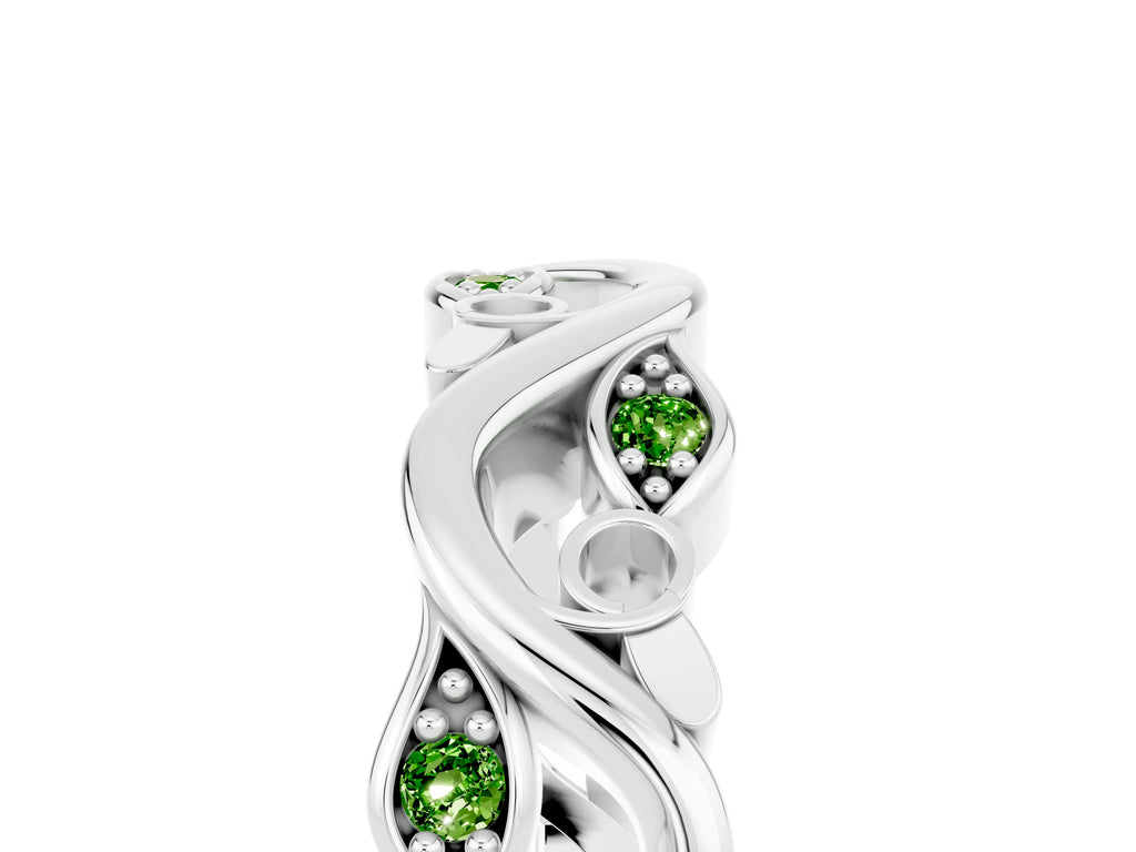 Marquise Peridot Vine Eternity Band in Platinum with Bezel Setting