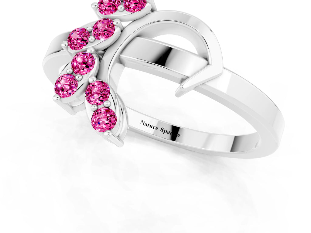 Marquise Pink Sapphire Floral Cluster Bypass Ring in Platinum with Prong Setting