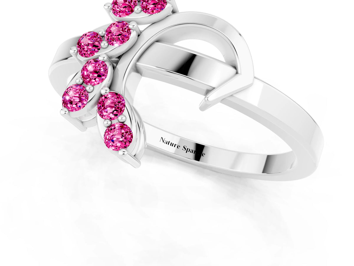Marquise Pink Sapphire Floral Cluster Bypass Ring in Platinum with Prong Setting