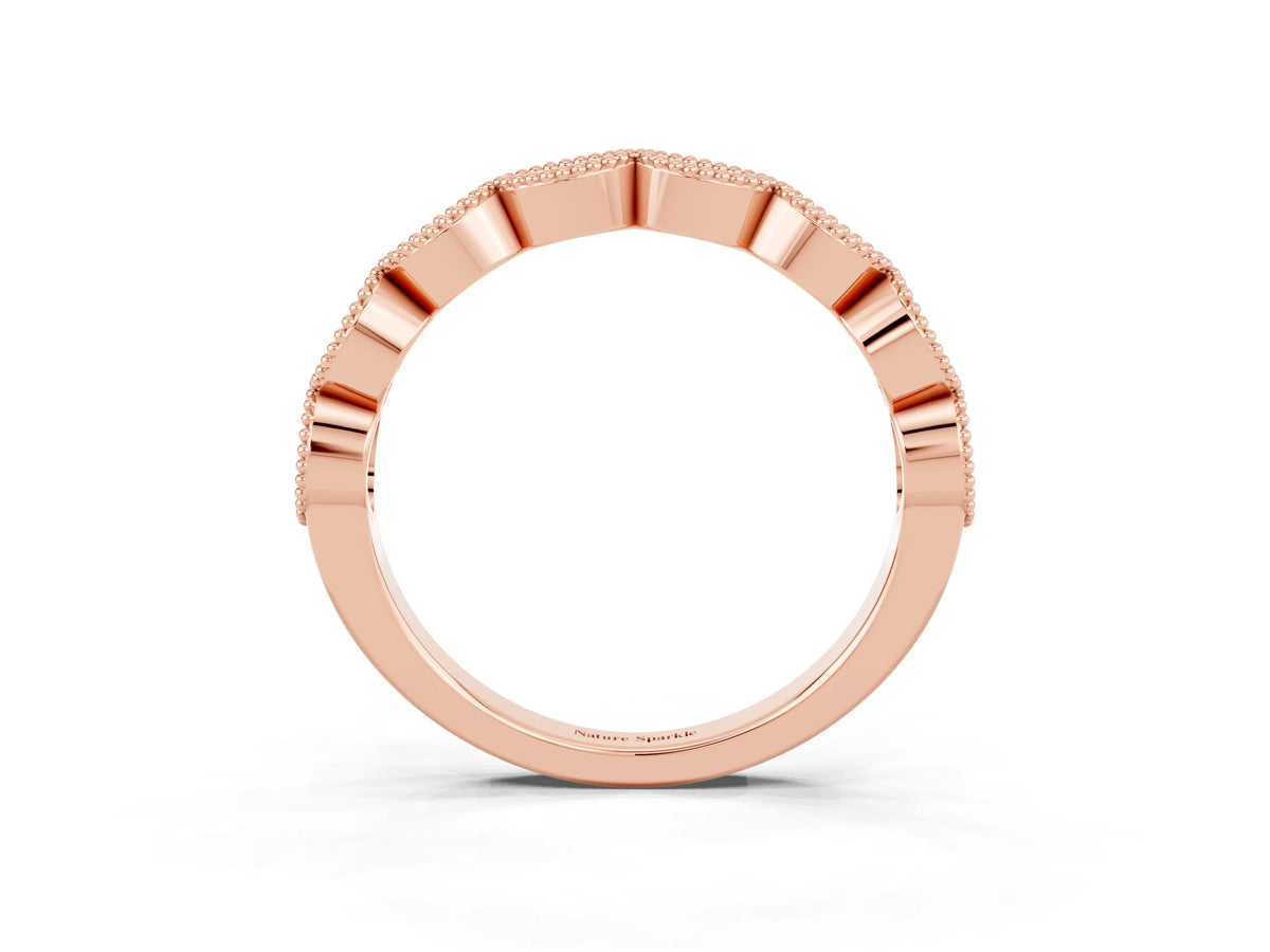 Marquise Pink Sapphire Milgrain Half Eternity Band in Rose gold with Bezel Setting