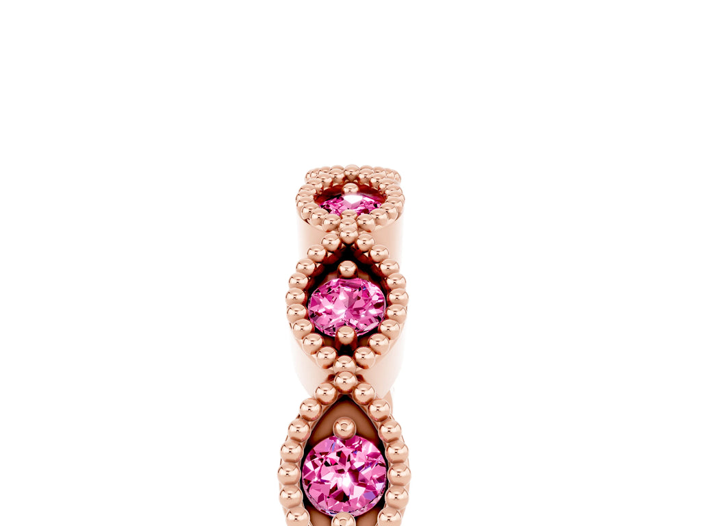 Marquise Pink Sapphire Milgrain Half Eternity Band in Rose gold with Bezel Setting
