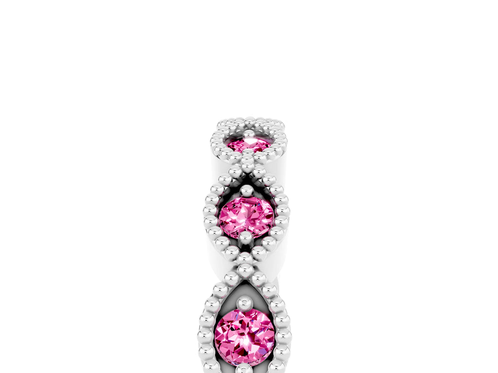 Marquise Pink Sapphire Milgrain Half Eternity Band in White gold with Bezel Setting