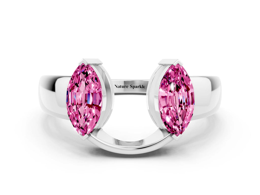 Marquise Pink Sapphire Open Band Ring in Silver with Tension Setting