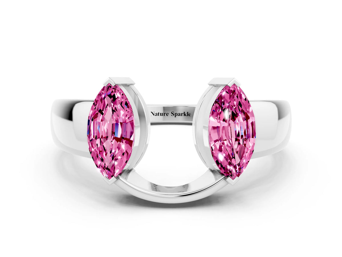 Marquise Pink Sapphire Open Band Ring in Silver with Tension Setting