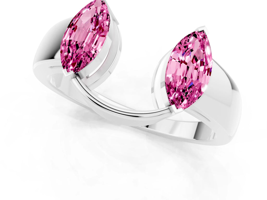 Marquise Pink Sapphire Open Band Ring in Silver with Tension Setting