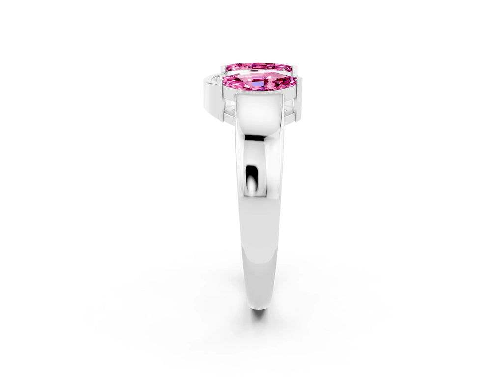 Marquise Pink Sapphire Open Band Ring in Silver with Tension Setting