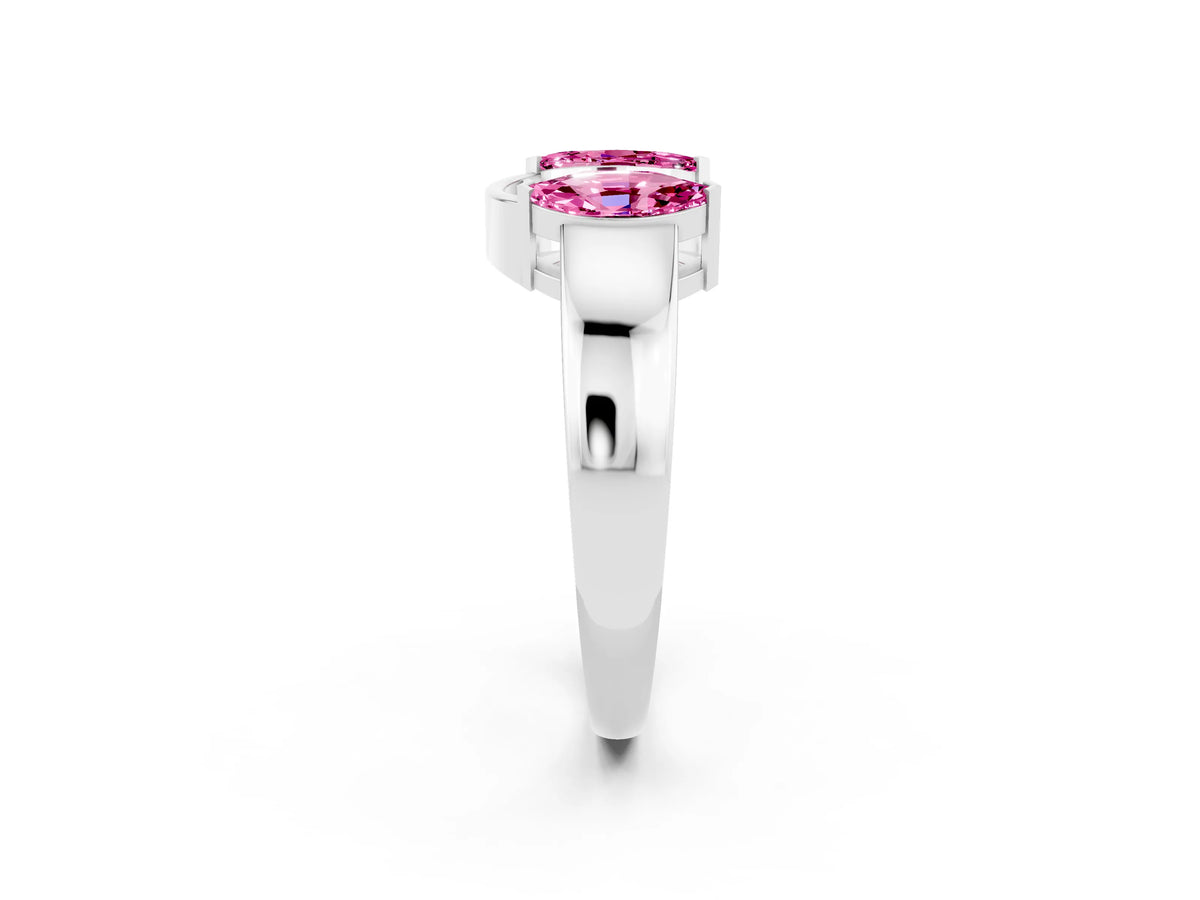 Marquise Pink Sapphire Open Band Ring in Silver with Tension Setting